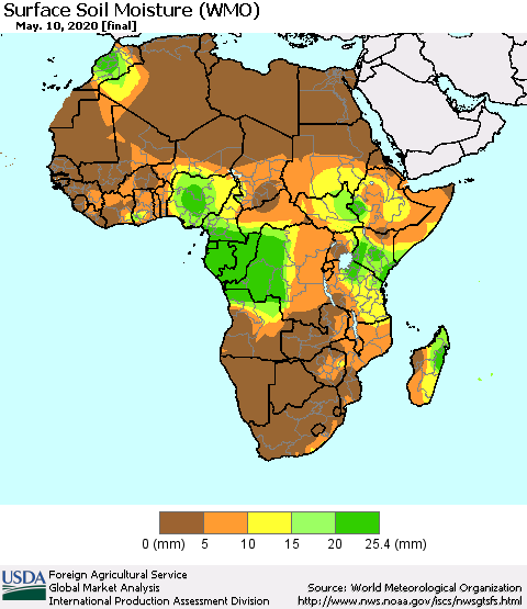 Africa Surface Soil Moisture (WMO) Thematic Map For 5/4/2020 - 5/10/2020