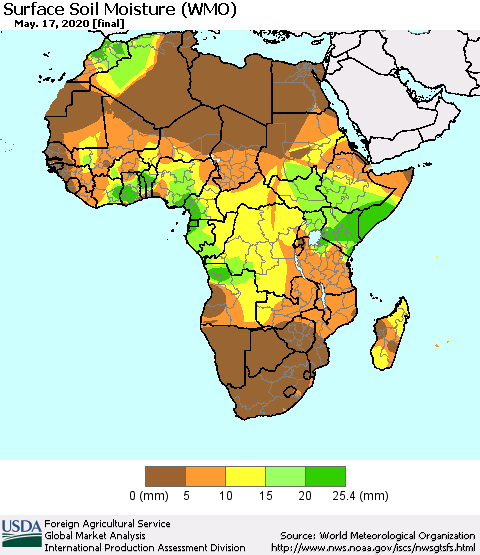 Africa Surface Soil Moisture (WMO) Thematic Map For 5/11/2020 - 5/17/2020