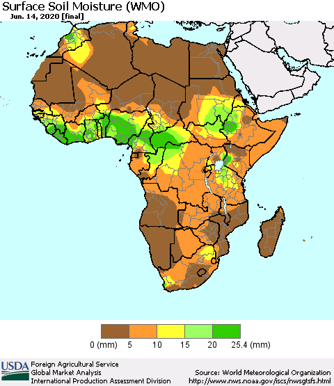 Africa Surface Soil Moisture (WMO) Thematic Map For 6/8/2020 - 6/14/2020
