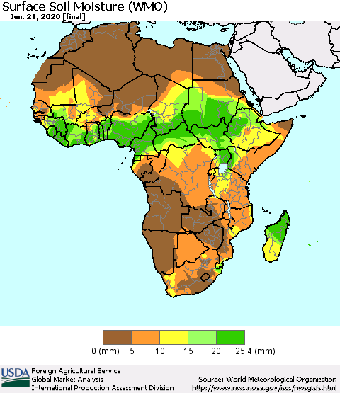 Africa Surface Soil Moisture (WMO) Thematic Map For 6/15/2020 - 6/21/2020