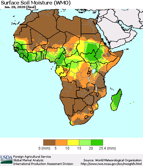 Africa Surface Soil Moisture (WMO) Thematic Map For 6/22/2020 - 6/28/2020