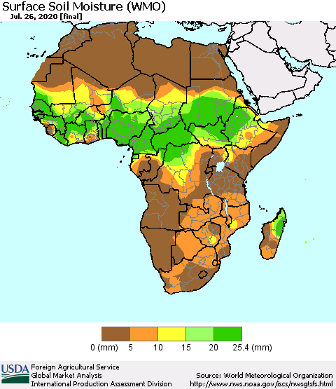 Africa Surface Soil Moisture (WMO) Thematic Map For 7/20/2020 - 7/26/2020