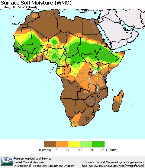 Africa Surface Soil Moisture (WMO) Thematic Map For 8/10/2020 - 8/16/2020