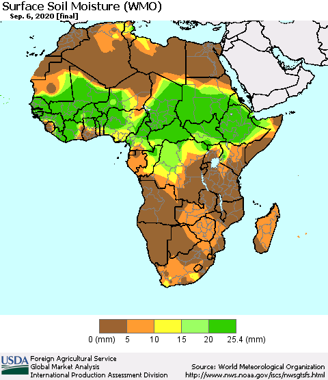 Africa Surface Soil Moisture (WMO) Thematic Map For 8/31/2020 - 9/6/2020