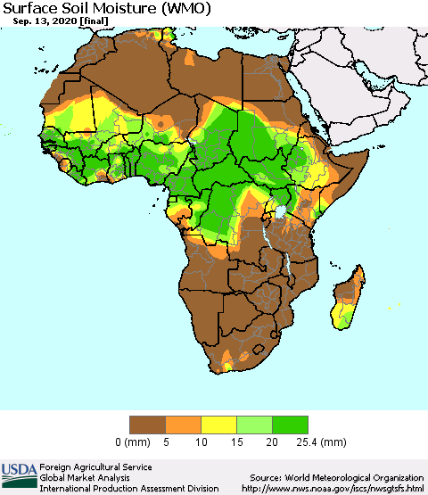 Africa Surface Soil Moisture (WMO) Thematic Map For 9/7/2020 - 9/13/2020