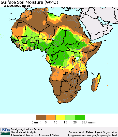 Africa Surface Soil Moisture (WMO) Thematic Map For 9/14/2020 - 9/20/2020