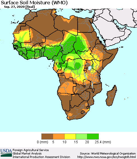 Africa Surface Soil Moisture (WMO) Thematic Map For 9/21/2020 - 9/27/2020