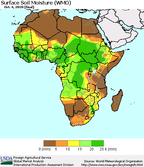 Africa Surface Soil Moisture (WMO) Thematic Map For 9/28/2020 - 10/4/2020