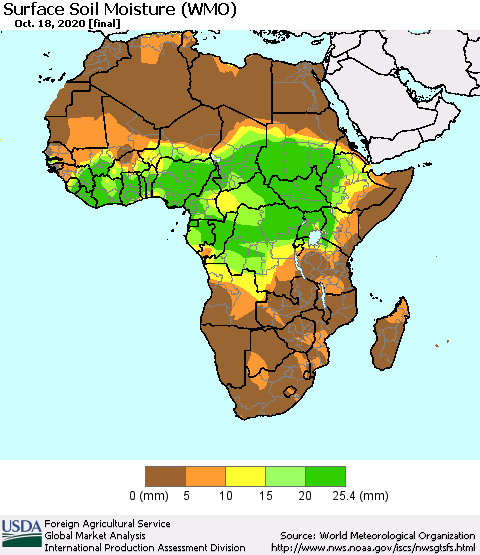 Africa Surface Soil Moisture (WMO) Thematic Map For 10/12/2020 - 10/18/2020