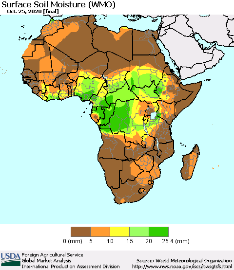 Africa Surface Soil Moisture (WMO) Thematic Map For 10/19/2020 - 10/25/2020