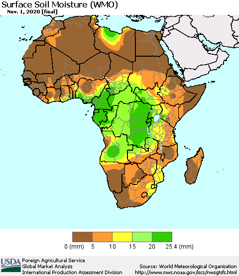 Africa Surface Soil Moisture (WMO) Thematic Map For 10/26/2020 - 11/1/2020