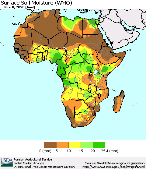 Africa Surface Soil Moisture (WMO) Thematic Map For 11/2/2020 - 11/8/2020
