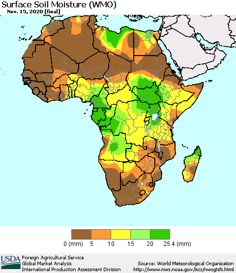 Africa Surface Soil Moisture (WMO) Thematic Map For 11/9/2020 - 11/15/2020