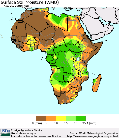 Africa Surface Soil Moisture (WMO) Thematic Map For 11/16/2020 - 11/22/2020