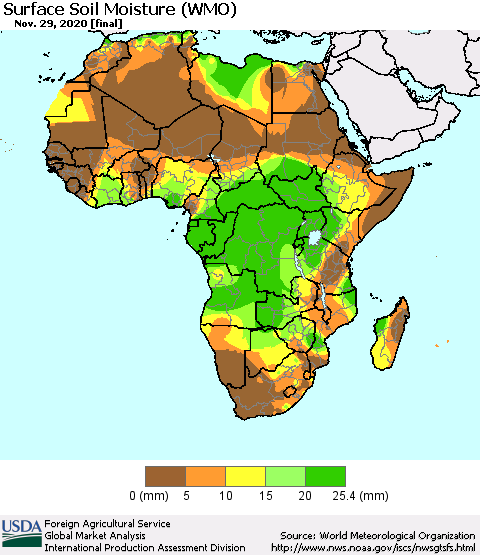 Africa Surface Soil Moisture (WMO) Thematic Map For 11/23/2020 - 11/29/2020