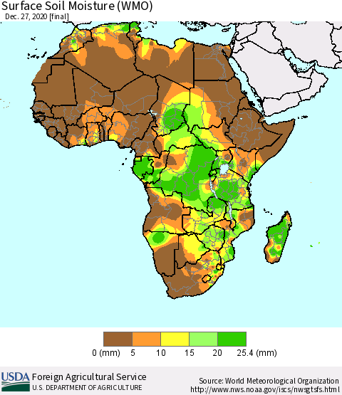 Africa Surface Soil Moisture (WMO) Thematic Map For 12/21/2020 - 12/27/2020