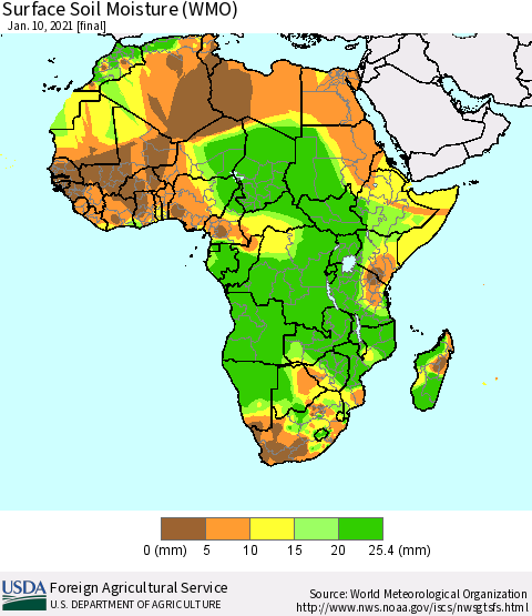 Africa Surface Soil Moisture (WMO) Thematic Map For 1/4/2021 - 1/10/2021