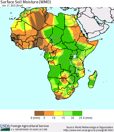 Africa Surface Soil Moisture (WMO) Thematic Map For 1/11/2021 - 1/17/2021