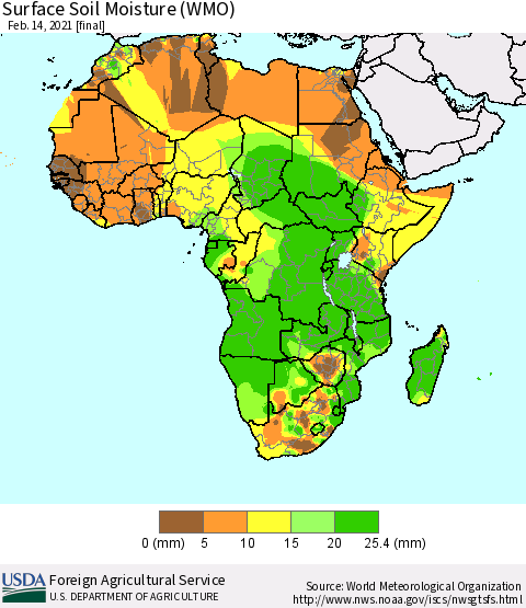 Africa Surface Soil Moisture (WMO) Thematic Map For 2/8/2021 - 2/14/2021
