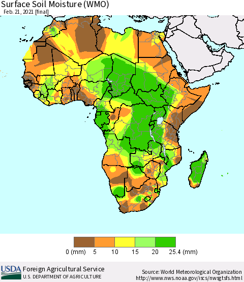 Africa Surface Soil Moisture (WMO) Thematic Map For 2/15/2021 - 2/21/2021
