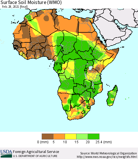 Africa Surface Soil Moisture (WMO) Thematic Map For 2/22/2021 - 2/28/2021