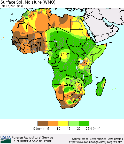 Africa Surface Soil Moisture (WMO) Thematic Map For 3/1/2021 - 3/7/2021