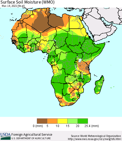 Africa Surface Soil Moisture (WMO) Thematic Map For 3/8/2021 - 3/14/2021