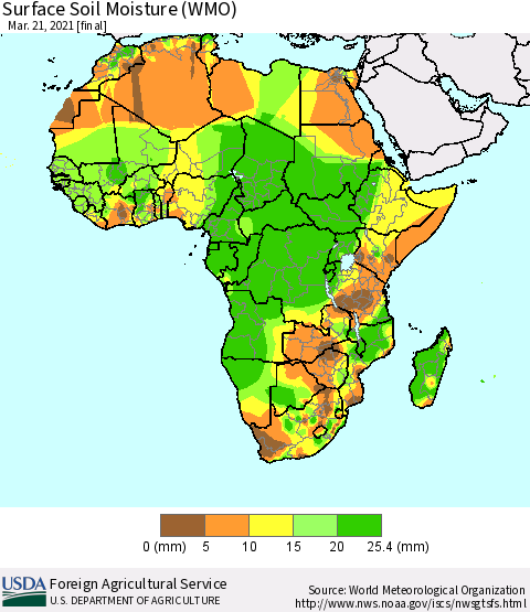 Africa Surface Soil Moisture (WMO) Thematic Map For 3/15/2021 - 3/21/2021
