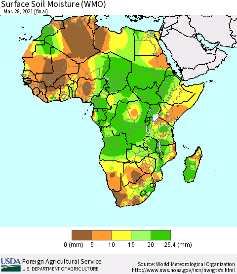 Africa Surface Soil Moisture (WMO) Thematic Map For 3/22/2021 - 3/28/2021