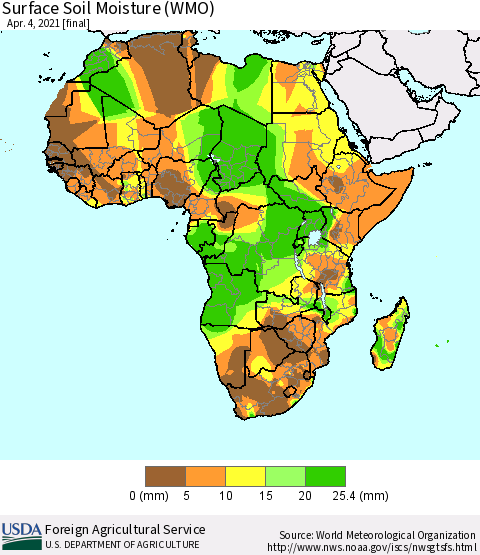 Africa Surface Soil Moisture (WMO) Thematic Map For 3/29/2021 - 4/4/2021