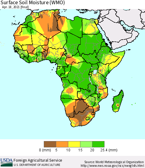 Africa Surface Soil Moisture (WMO) Thematic Map For 4/12/2021 - 4/18/2021