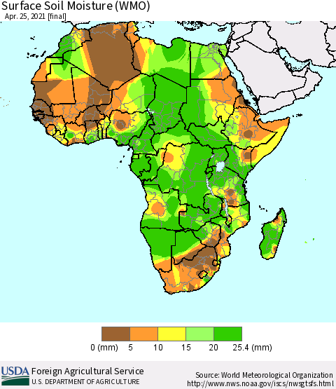 Africa Surface Soil Moisture (WMO) Thematic Map For 4/19/2021 - 4/25/2021