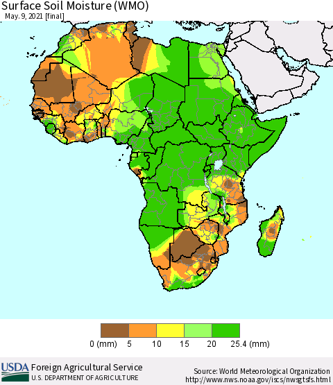 Africa Surface Soil Moisture (WMO) Thematic Map For 5/3/2021 - 5/9/2021