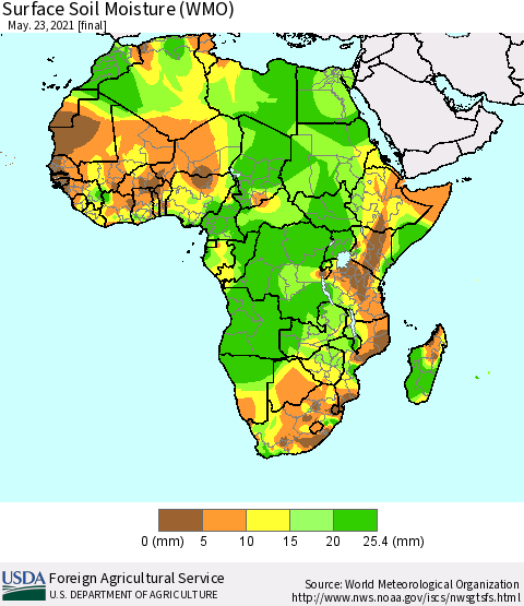 Africa Surface Soil Moisture (WMO) Thematic Map For 5/17/2021 - 5/23/2021