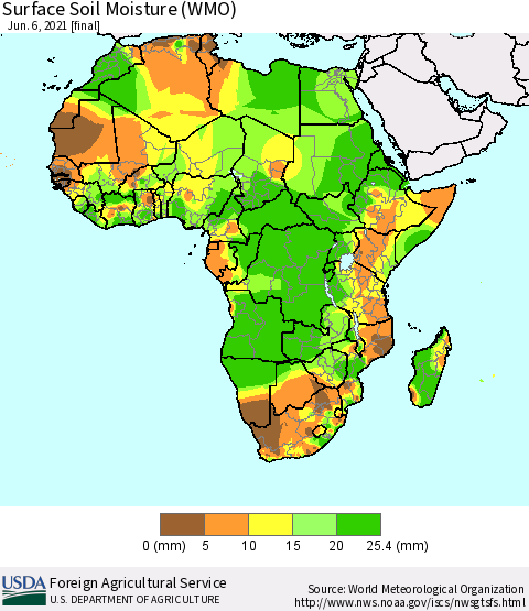 Africa Surface Soil Moisture (WMO) Thematic Map For 5/31/2021 - 6/6/2021