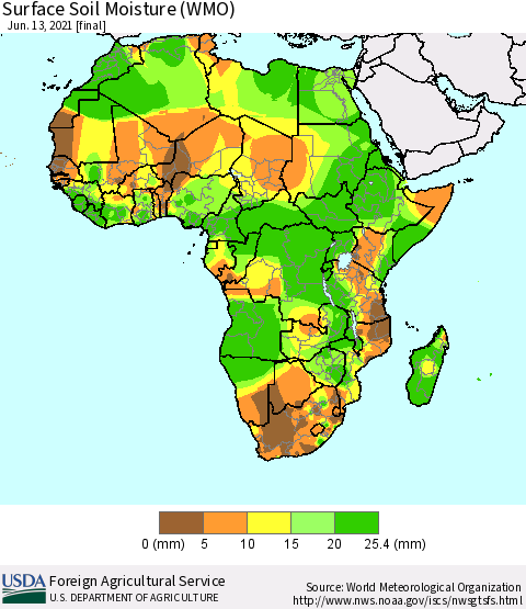 Africa Surface Soil Moisture (WMO) Thematic Map For 6/7/2021 - 6/13/2021