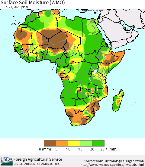 Africa Surface Soil Moisture (WMO) Thematic Map For 6/21/2021 - 6/27/2021