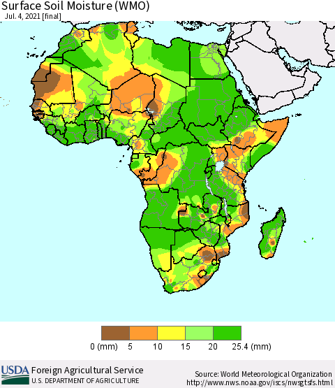 Africa Surface Soil Moisture (WMO) Thematic Map For 6/28/2021 - 7/4/2021