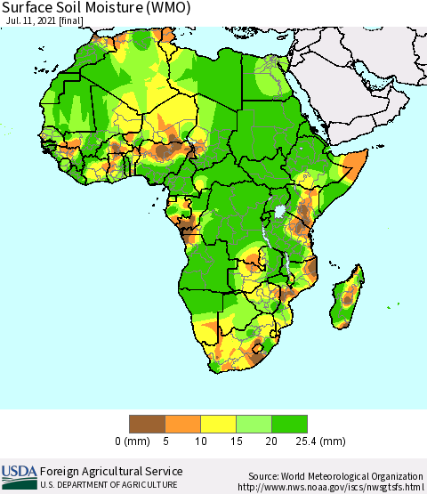 Africa Surface Soil Moisture (WMO) Thematic Map For 7/5/2021 - 7/11/2021