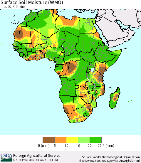Africa Surface Soil Moisture (WMO) Thematic Map For 7/19/2021 - 7/25/2021