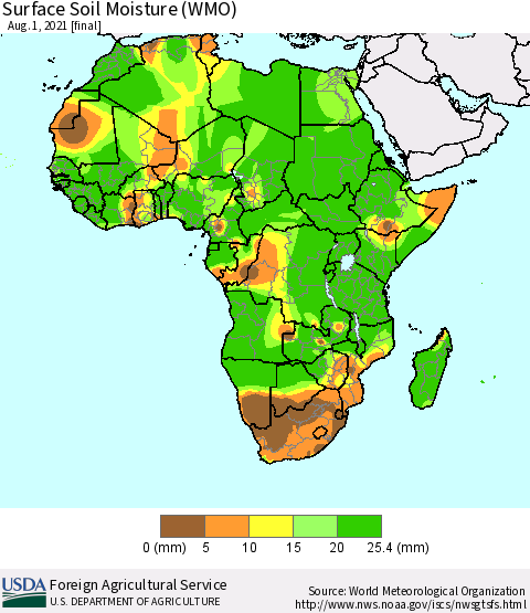Africa Surface Soil Moisture (WMO) Thematic Map For 7/26/2021 - 8/1/2021