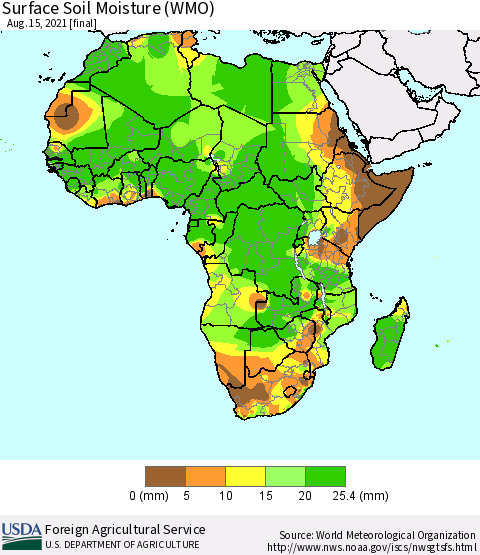 Africa Surface Soil Moisture (WMO) Thematic Map For 8/9/2021 - 8/15/2021