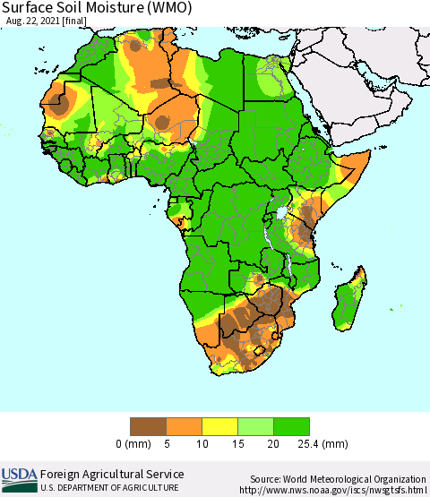 Africa Surface Soil Moisture (WMO) Thematic Map For 8/16/2021 - 8/22/2021