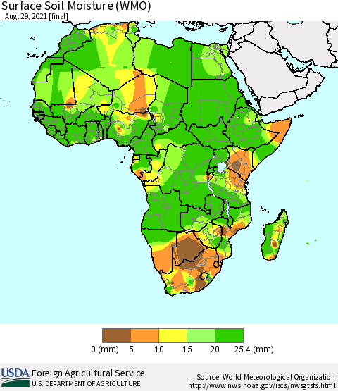 Africa Surface Soil Moisture (WMO) Thematic Map For 8/23/2021 - 8/29/2021