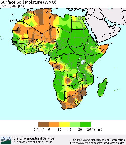 Africa Surface Soil Moisture (WMO) Thematic Map For 9/13/2021 - 9/19/2021