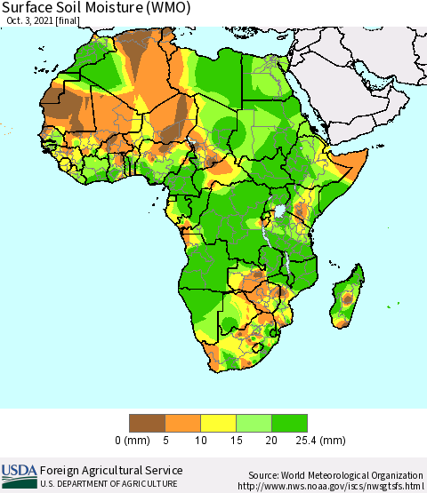 Africa Surface Soil Moisture (WMO) Thematic Map For 9/27/2021 - 10/3/2021