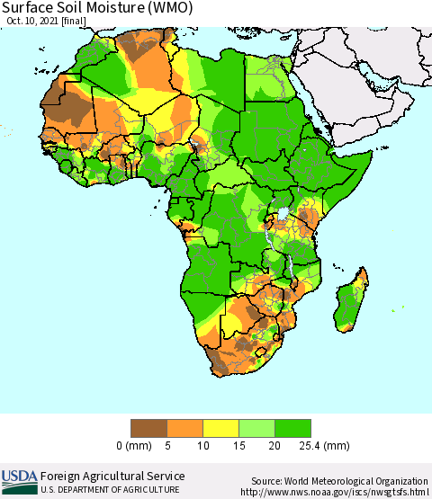 Africa Surface Soil Moisture (WMO) Thematic Map For 10/4/2021 - 10/10/2021