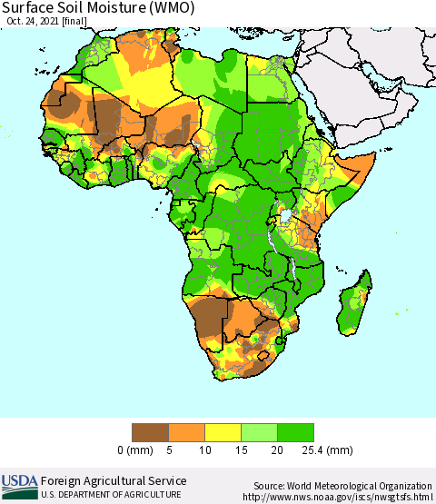 Africa Surface Soil Moisture (WMO) Thematic Map For 10/18/2021 - 10/24/2021