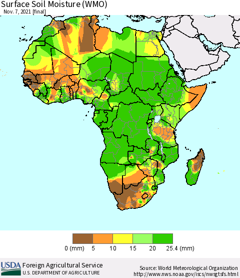 Africa Surface Soil Moisture (WMO) Thematic Map For 11/1/2021 - 11/7/2021