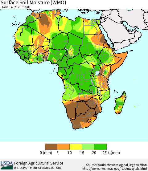 Africa Surface Soil Moisture (WMO) Thematic Map For 11/8/2021 - 11/14/2021